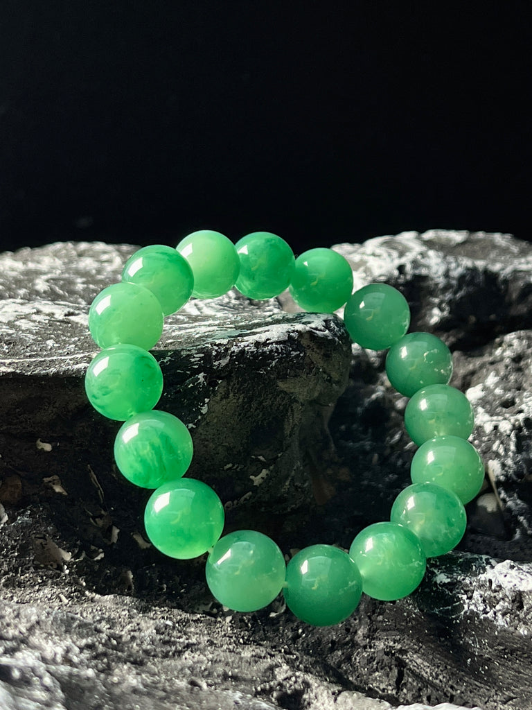 Premium Jade Beaded Bracelet - 13-21mm Large Round Green Quartzite Jade Bracelet, Unisex Luxury Crystal Statement Jewelry